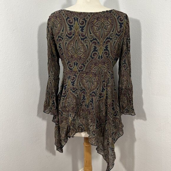 Michael Kors Babydoll Blouse Womens M Silk Gypsy Handkerchief Hem Fairycore - Picture 3 of 8